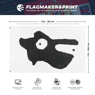A mockup depicting custom flag specifications and measurements for 'PelikanVargen flag'