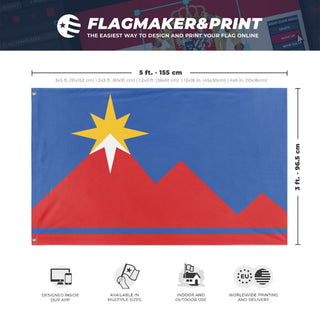 A mockup depicting custom flag specifications and measurements for 'Pocatello, Idaho Flag'