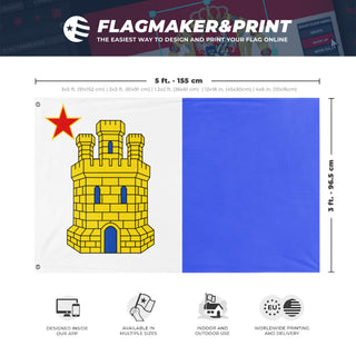 A mockup depicting custom flag specifications and measurements for 'Porto Dourado Remaster flag'