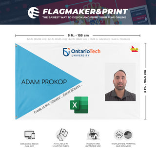 A mockup depicting custom flag specifications and measurements for 'Prokop flag'