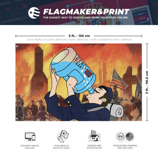 A mockup depicting custom flag specifications and measurements for 'Rebel Tears flag'