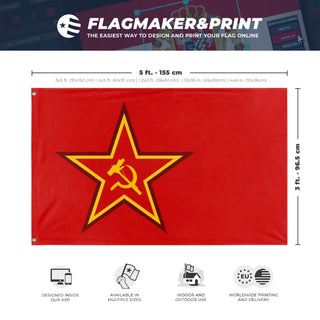 A mockup depicting custom flag specifications and measurements for 'Red Syndicate flag'