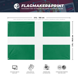 A mockup depicting custom flag specifications and measurements for 'Republic Of Soup flag'