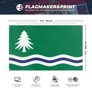 A mockup depicting custom flag specifications and measurements for 'Republic of Noraland flag'