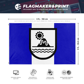 A mockup depicting custom flag specifications and measurements for 'Republic of Paladonia flag'
