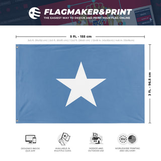 A mockup depicting custom flag specifications and measurements for 'Republic of West Florida Flag'