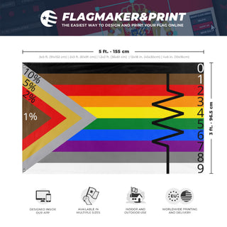 A mockup depicting custom flag specifications and measurements for 'ResistorPride flag'