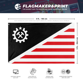 A mockup depicting custom flag specifications and measurements for 'Revolutionary States flag'