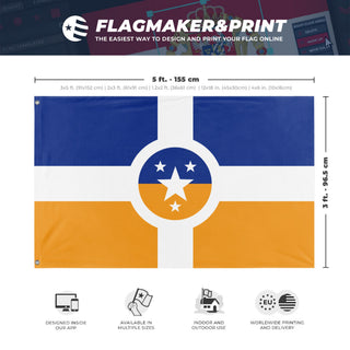 A mockup depicting custom flag specifications and measurements for 'Rhelise flag'