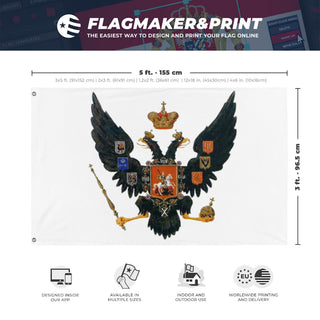 A mockup depicting custom flag specifications and measurements for 'Russian Empire 1835 flag'