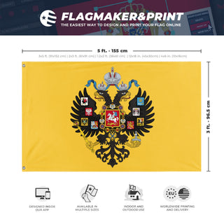 A mockup depicting custom flag specifications and measurements for 'Russian Empire flag'
