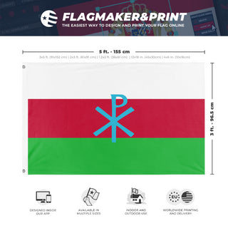 A mockup depicting custom flag specifications and measurements for 'Snowlandian flag'