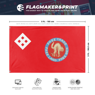 A mockup depicting custom flag specifications and measurements for 'Social-Georgism flag'