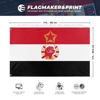 A mockup depicting custom flag specifications and measurements for 'Socialist Egypt Flag'