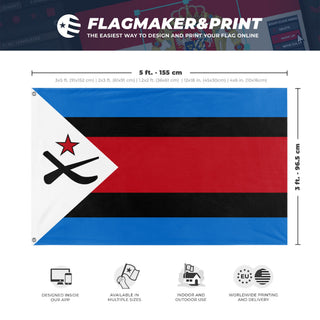 A mockup depicting custom flag specifications and measurements for 'Socialist Nicaragua Flag'