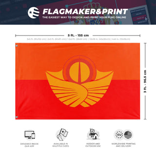 A mockup depicting custom flag specifications and measurements for 'Solar Empire flag'