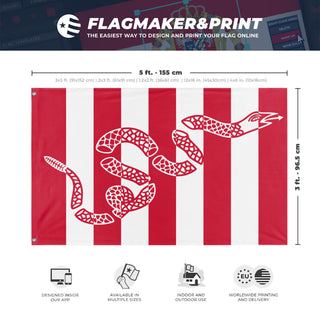 A mockup depicting custom flag specifications and measurements for 'Sons of Liberty flag'