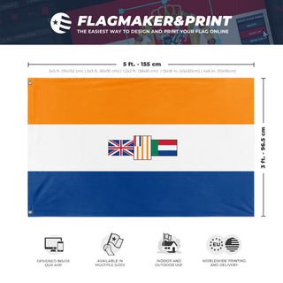 A mockup depicting custom flag specifications and measurements for 'South-African Dominion Flag'