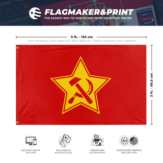 A mockup depicting custom flag specifications and measurements for 'Spartacus League  flag'