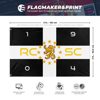 A mockup depicting custom flag specifications and measurements for 'Sporting Charleroi flag'