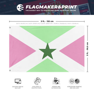 A mockup depicting custom flag specifications and measurements for 'Star Saltire flag'