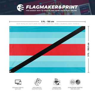 A mockup depicting custom flag specifications and measurements for 'Substance Use Pride Flag'