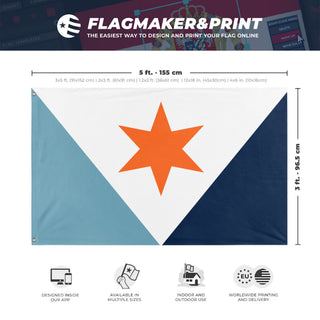 A mockup depicting custom flag specifications and measurements for 'Syracuse New York Flag Proposal'