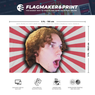 A mockup depicting custom flag specifications and measurements for 'THE Flag of Flags'
