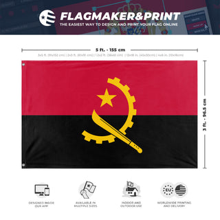 A mockup depicting custom flag specifications and measurements for 'T flag'