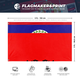 A mockup depicting custom flag specifications and measurements for 'T flag'
