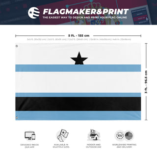 A mockup depicting custom flag specifications and measurements for 'T flag'