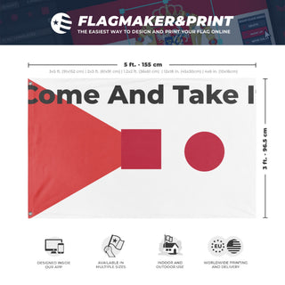 A mockup depicting custom flag specifications and measurements for 'T flag'