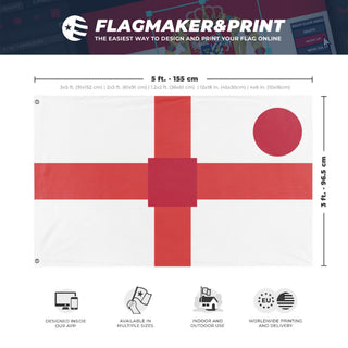 A mockup depicting custom flag specifications and measurements for 'T flag'