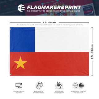 A mockup depicting custom flag specifications and measurements for 'T flag'