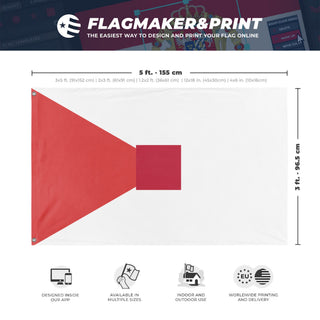 A mockup depicting custom flag specifications and measurements for 'T flag'