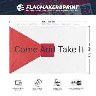 A mockup depicting custom flag specifications and measurements for 'T flag'