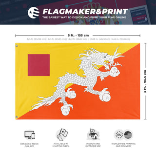 A mockup depicting custom flag specifications and measurements for 'T flag'