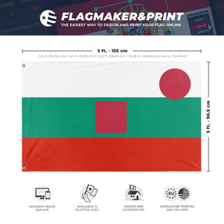 A mockup depicting custom flag specifications and measurements for 'T flag'