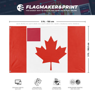 A mockup depicting custom flag specifications and measurements for 'T flag'