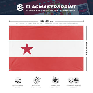 A mockup depicting custom flag specifications and measurements for 'T flag'