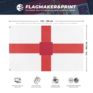 A mockup depicting custom flag specifications and measurements for 'T flag'