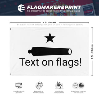 A mockup depicting custom flag specifications and measurements for 'T flag'