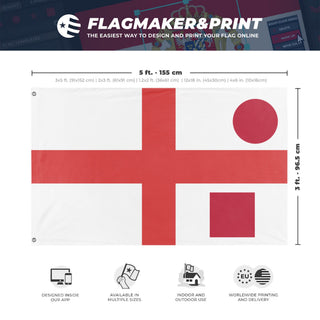 A mockup depicting custom flag specifications and measurements for 'T flag'