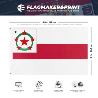 A mockup depicting custom flag specifications and measurements for 'Tablazian Republic flag'