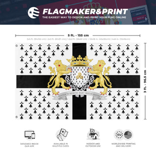A mockup depicting custom flag specifications and measurements for 'The Ducal Flag of Brittany'