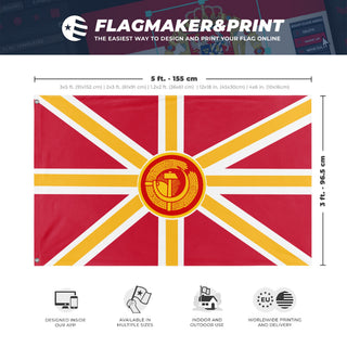 A mockup depicting custom flag specifications and measurements for 'The United Republics of Britain flag'