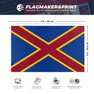 A mockup depicting custom flag specifications and measurements for 'Tiburcio banner flag'