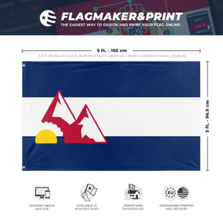 A mockup depicting custom flag specifications and measurements for 'Trailform colorado flag'
