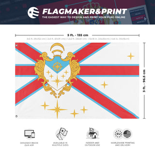 A mockup depicting custom flag specifications and measurements for 'Treasure Island flag'