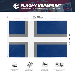 A mockup depicting custom flag specifications and measurements for 'UMF flag'